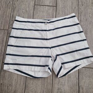 Nautica Women's Stretch Shorts White & Navy Gray Stripes Size 6